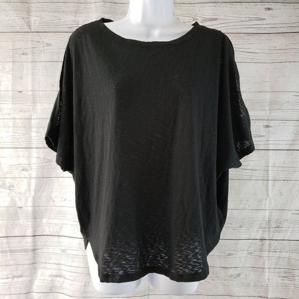 Gap‎ Womens Cold Shoulder Top Sz Large Solid Black Cotton Blend